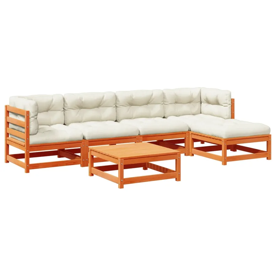 Salon de jardin 6 pcs avec coussins cire marron bois pin massif - 2