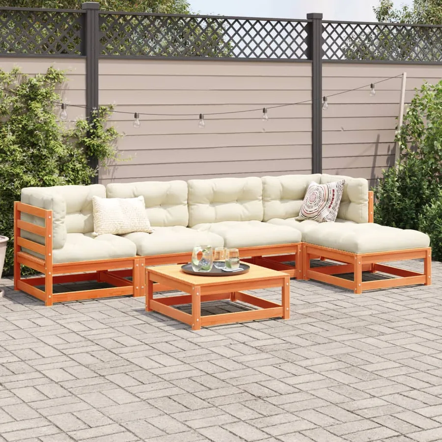 Salon de jardin 6 pcs avec coussins cire marron bois pin massif - 3