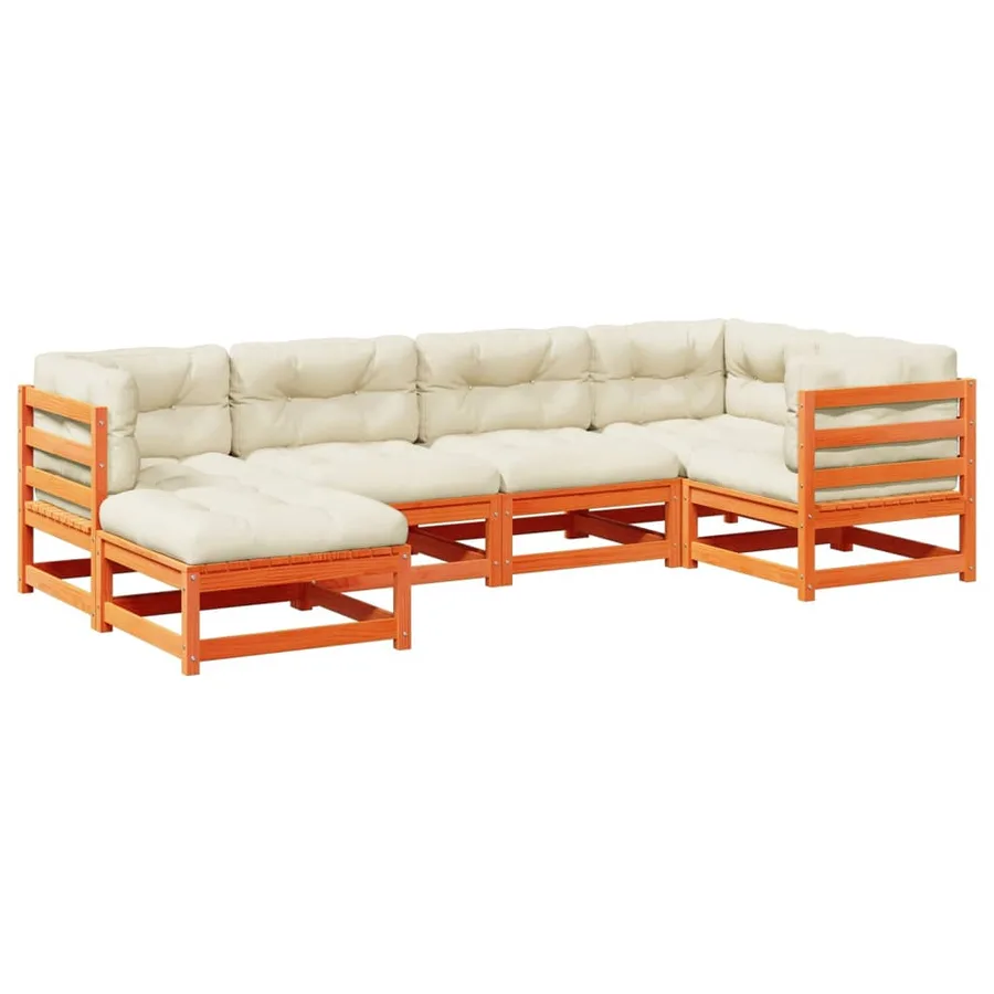 Salon de jardin 6 pcs avec coussins cire marron bois pin massif - 2