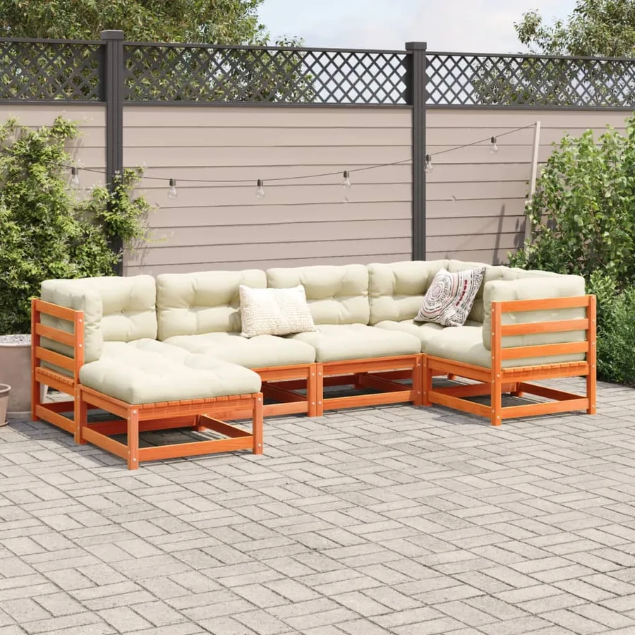 Salon de jardin 6 pcs avec coussins cire marron bois pin massif - 3