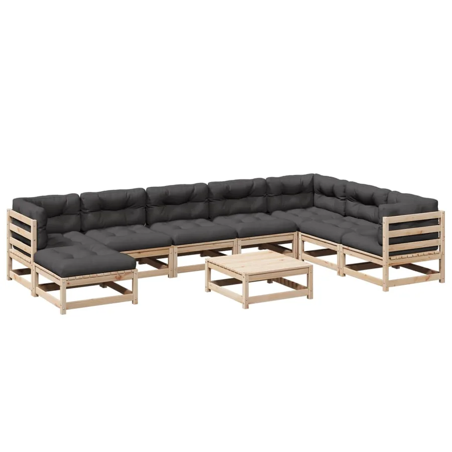 Salon de jardin 9 pcs avec coussins bois de pin massif - 2