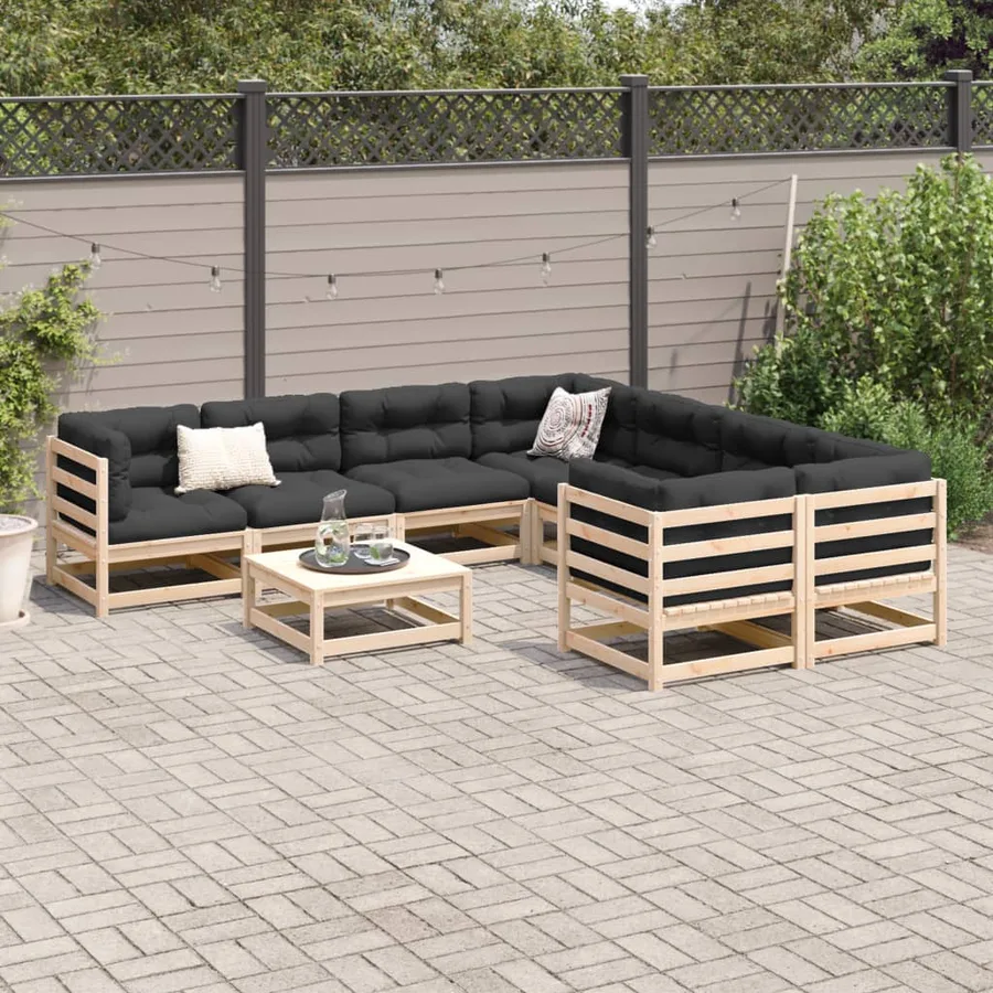 Salon de jardin 9 pcs bois de pin massif - 3