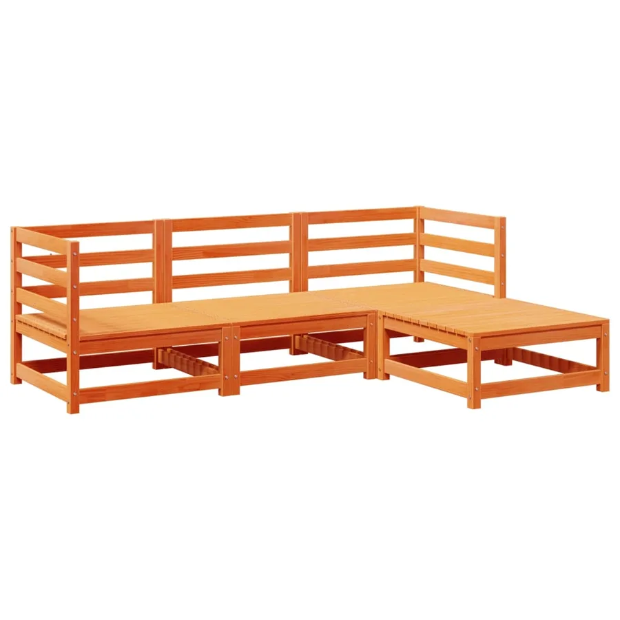Salon de jardin 4 pcs cire marron bois de pin massif - 2