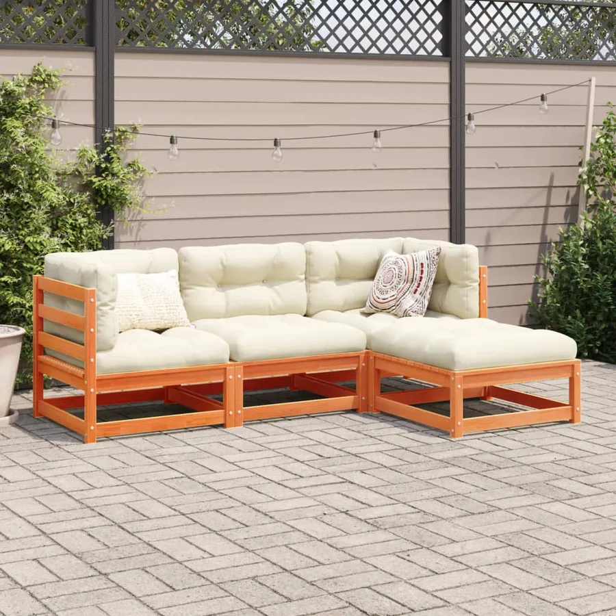 Salon de jardin 4 pcs cire marron bois de pin massif - 3