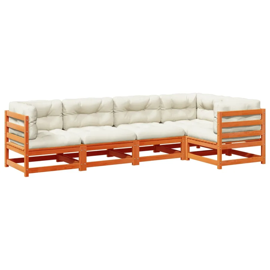 Salon de jardin 5 pcs avec coussins cire marron bois pin massif - 2