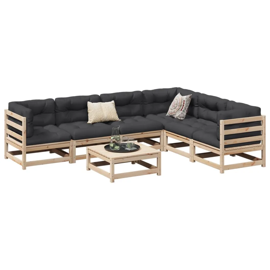 Salon de jardin 7 pcs bois de pin massif