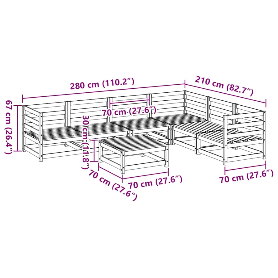 Salon de jardin 7 pcs bois de pin massif - 11