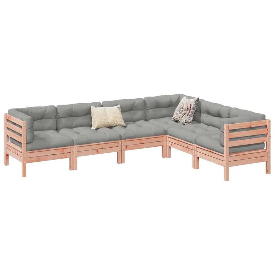 Salon de jardin 6 pcs et coussins bois massif sapin de douglas