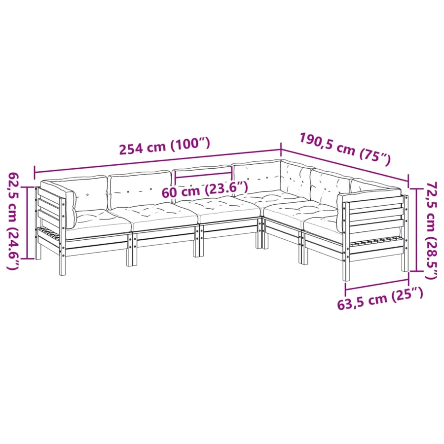 Salon de jardin 6 pcs et coussins bois massif sapin de douglas - 10