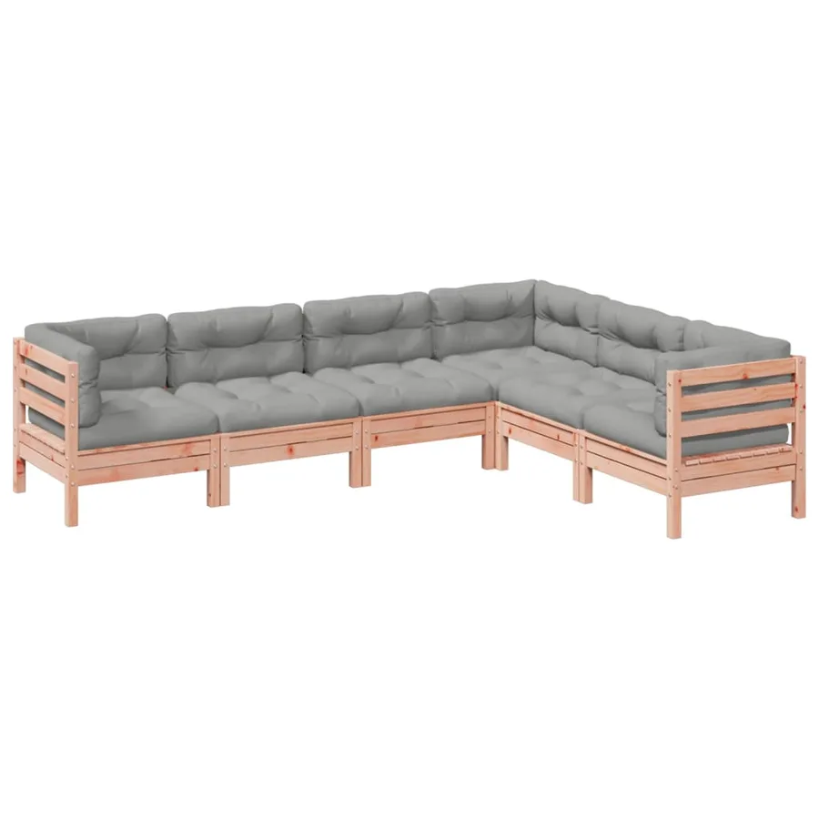 Salon de jardin 6 pcs et coussins bois massif sapin de douglas - 2