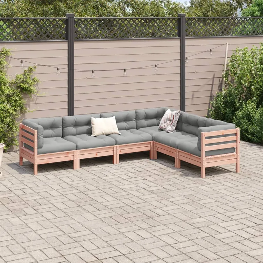 Salon de jardin 6 pcs et coussins bois massif sapin de douglas - 3