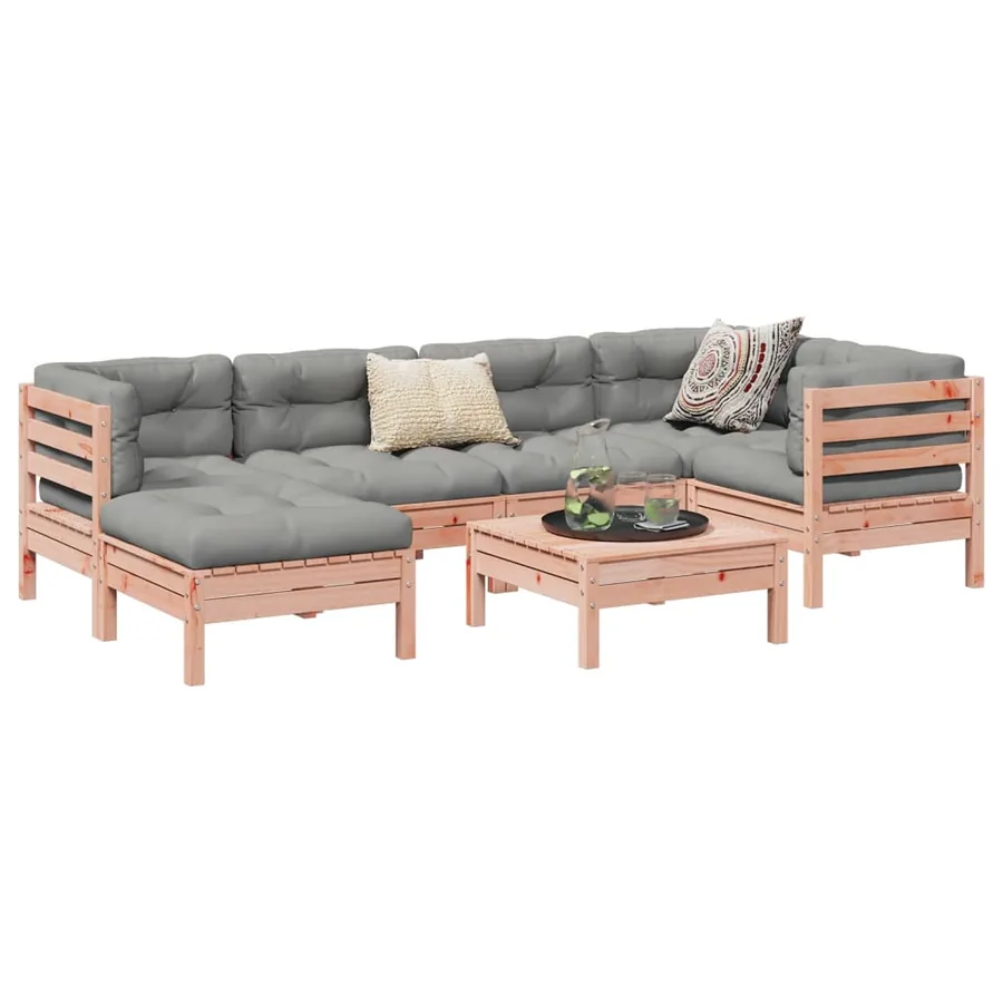 Salon de jardin 7 pcs et coussins bois massif sapin de douglas