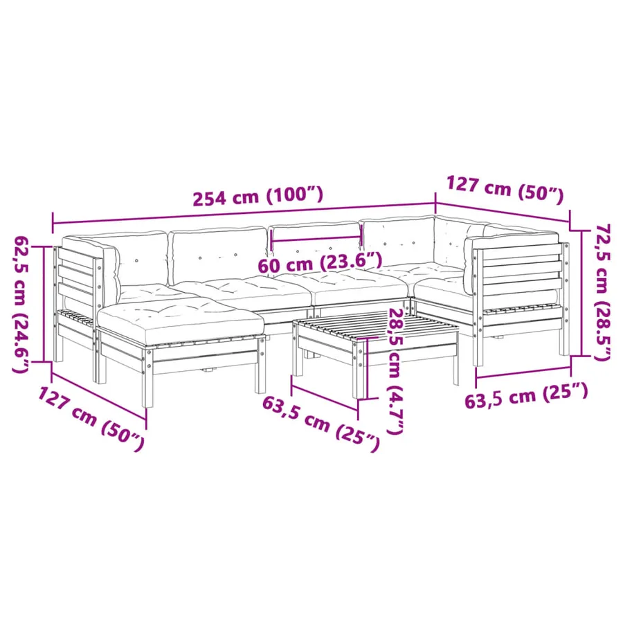 Salon de jardin 7 pcs et coussins bois massif sapin de douglas - 14