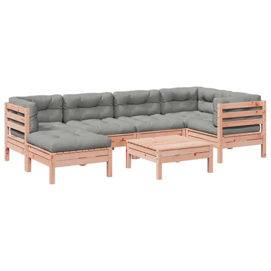 Salon de jardin 7 pcs et coussins bois massif sapin de douglas - 2