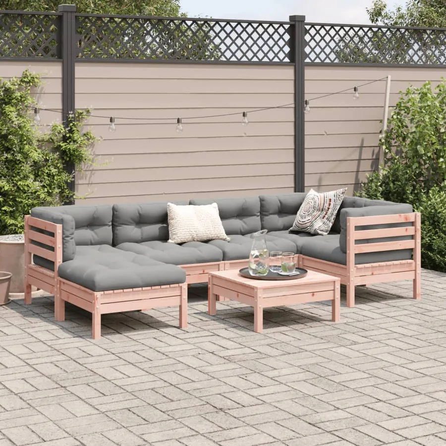 Salon de jardin 7 pcs et coussins bois massif sapin de douglas - 3