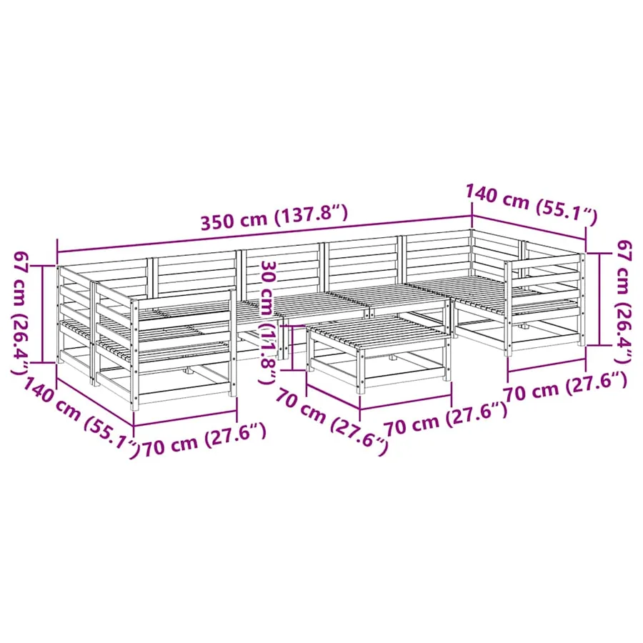 Salon de jardin 8 pcs bois de pin massif - 11