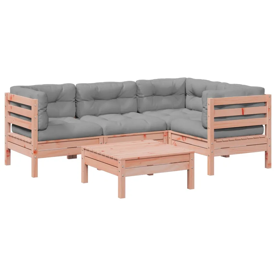 Salon de jardin 5 pcs et coussins bois massif sapin de douglas - 2