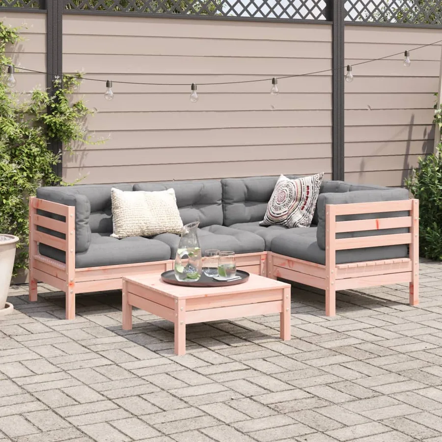 Salon de jardin 5 pcs et coussins bois massif sapin de douglas - 3