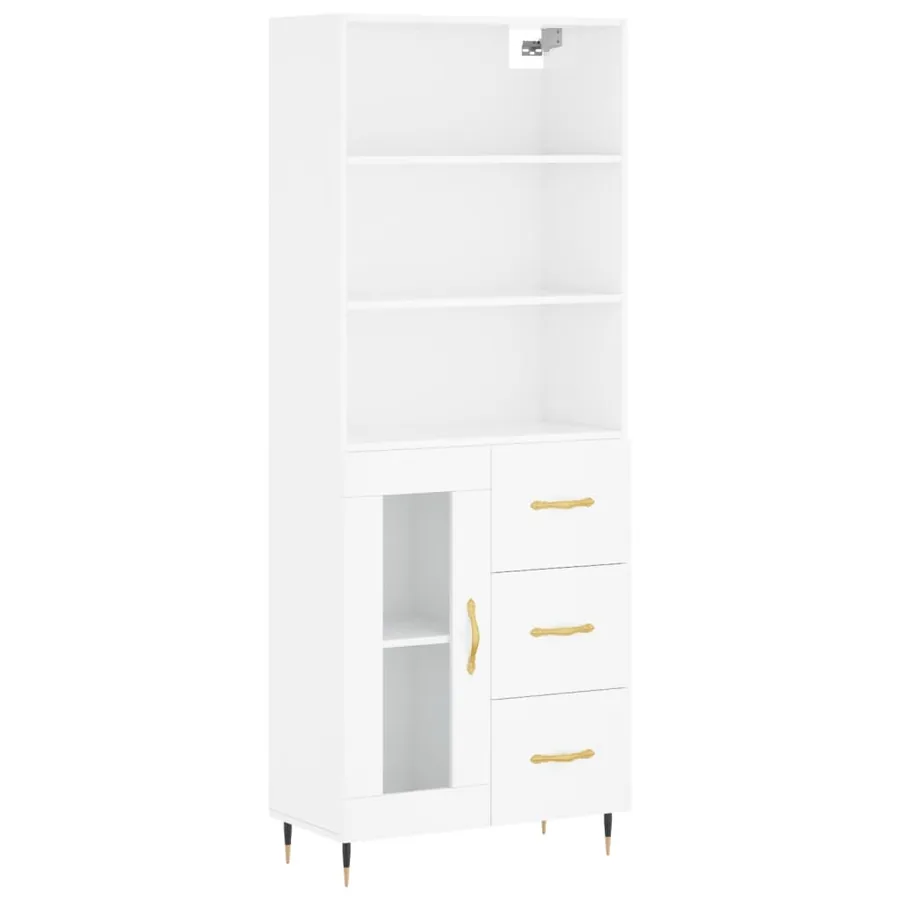 Buffet haut Blanc brillant 69,5x34x180 cm Bois d'ingénierie - 2