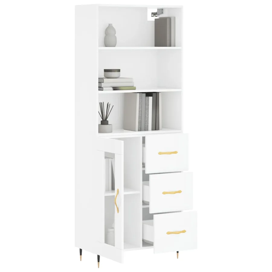 Buffet haut Blanc brillant 69,5x34x180 cm Bois d'ingénierie - 3