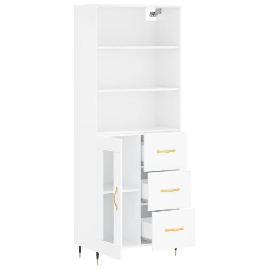 Buffet haut Blanc brillant 69,5x34x180 cm Bois d'ingénierie - 4