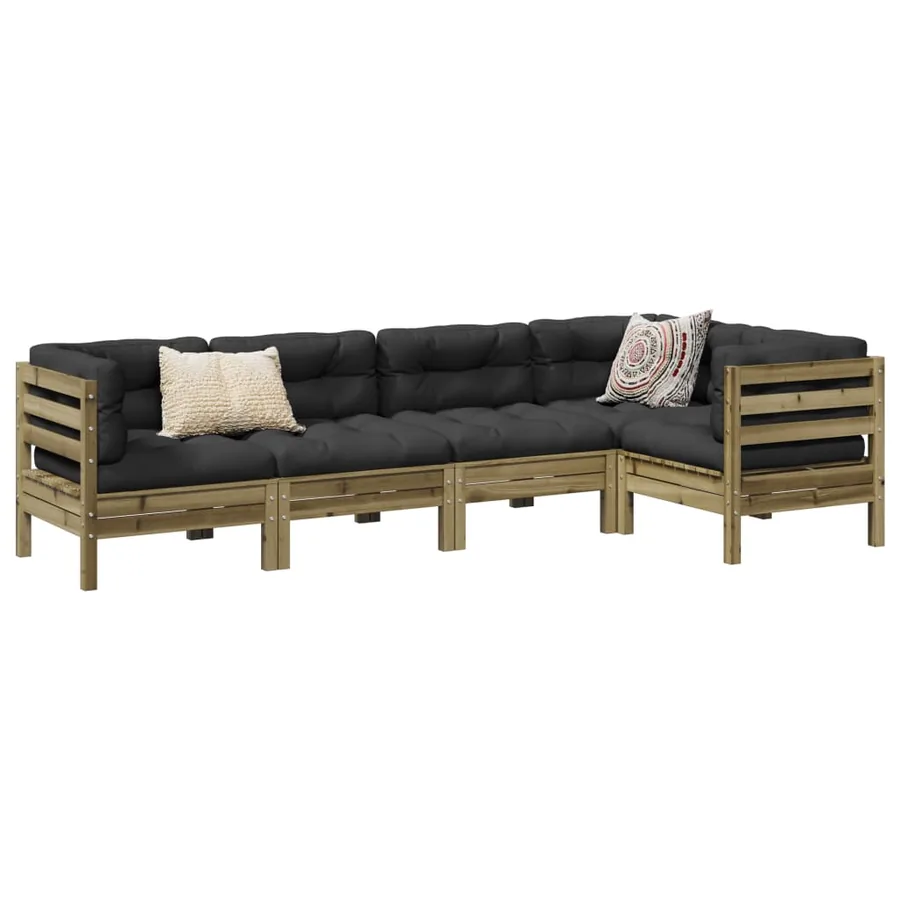 Salon de jardin 5 pcs avec coussins bois de pin imprégné