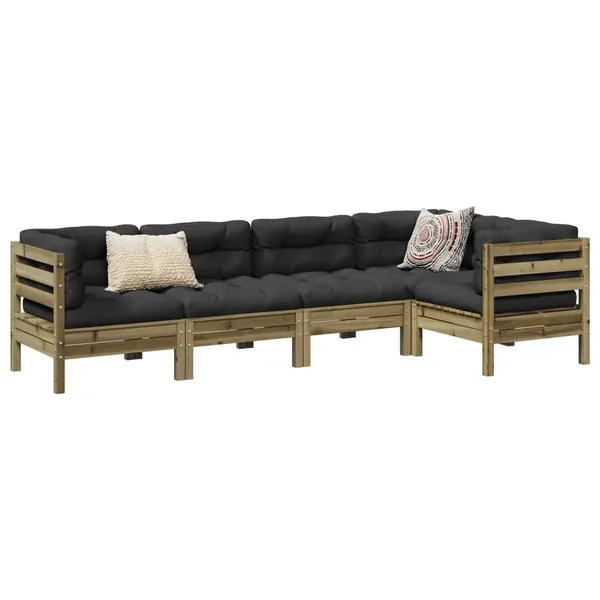 Salon de jardin 5 pcs avec coussins bois de pin imprégné