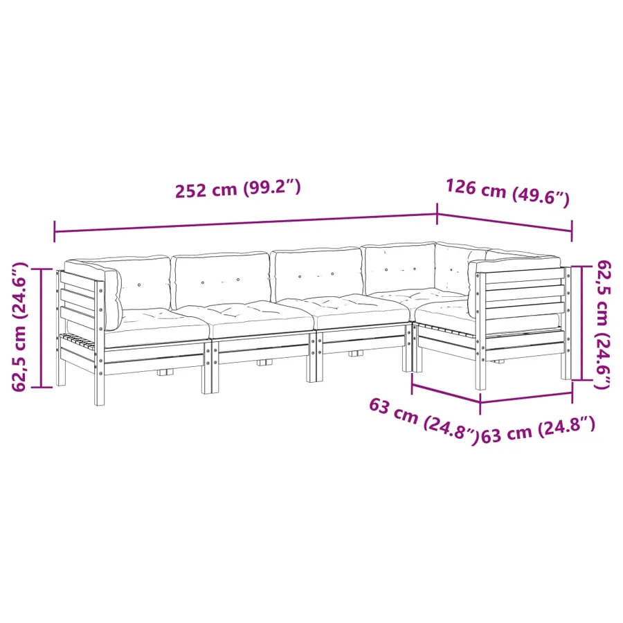 Salon de jardin 5 pcs avec coussins bois de pin imprégné - 10