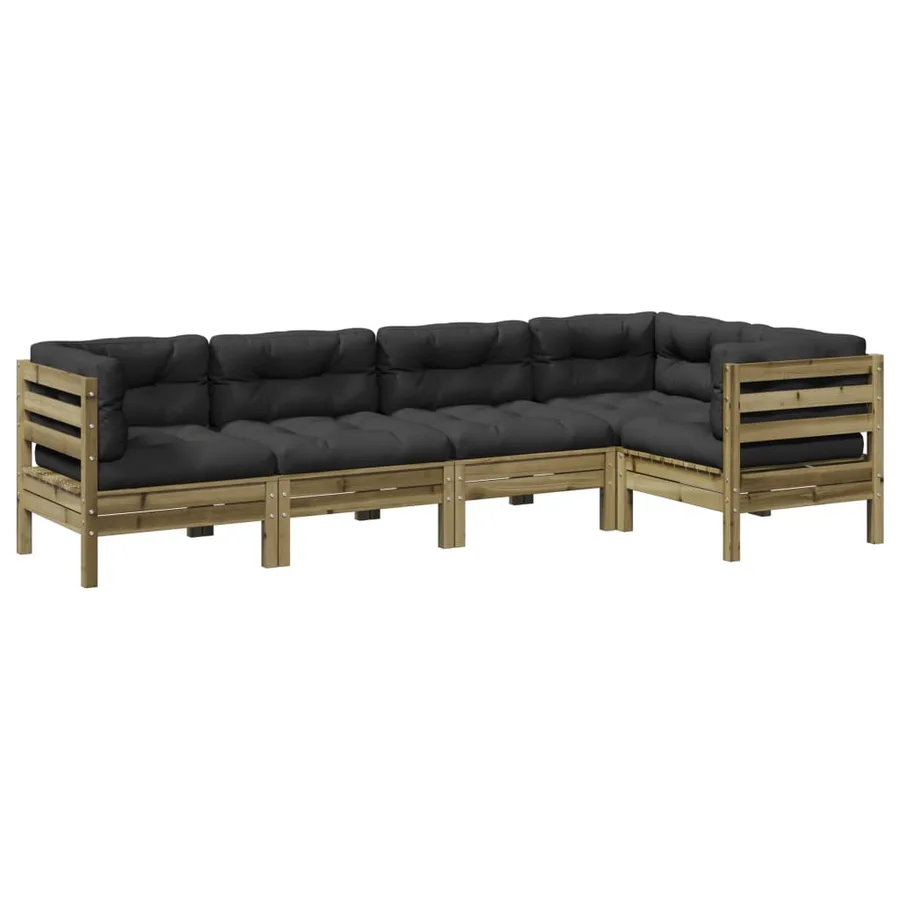 Salon de jardin 5 pcs avec coussins bois de pin imprégné - 2