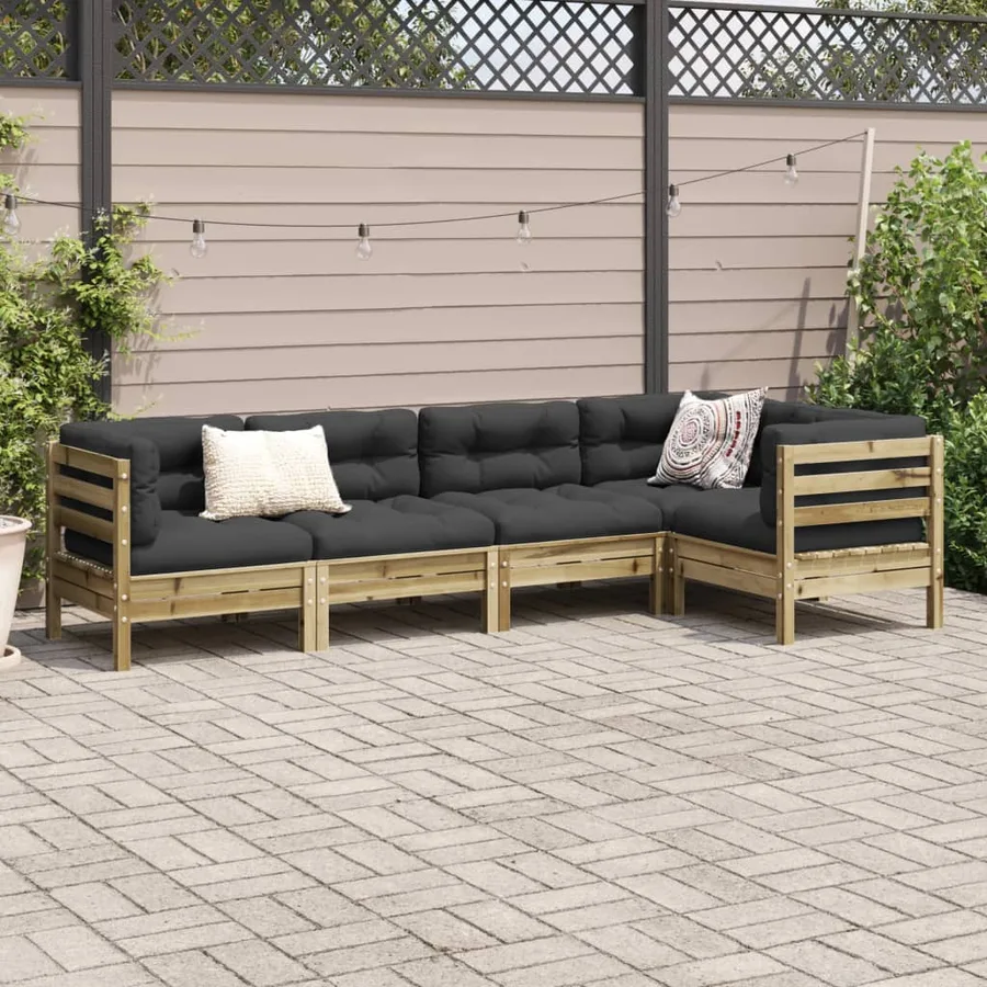Salon de jardin 5 pcs avec coussins bois de pin imprégné - 3