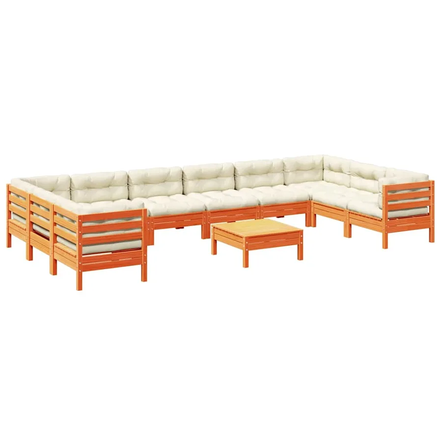 Salon de jardin avec coussins 11pcs cire marron bois pin massif - 2