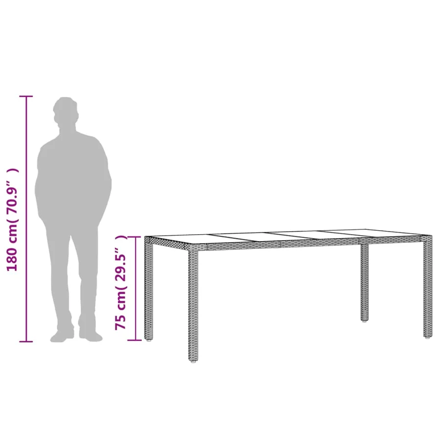 Table de jardin dessus en verre Gris 190x90x75cm Résine tressée - 10