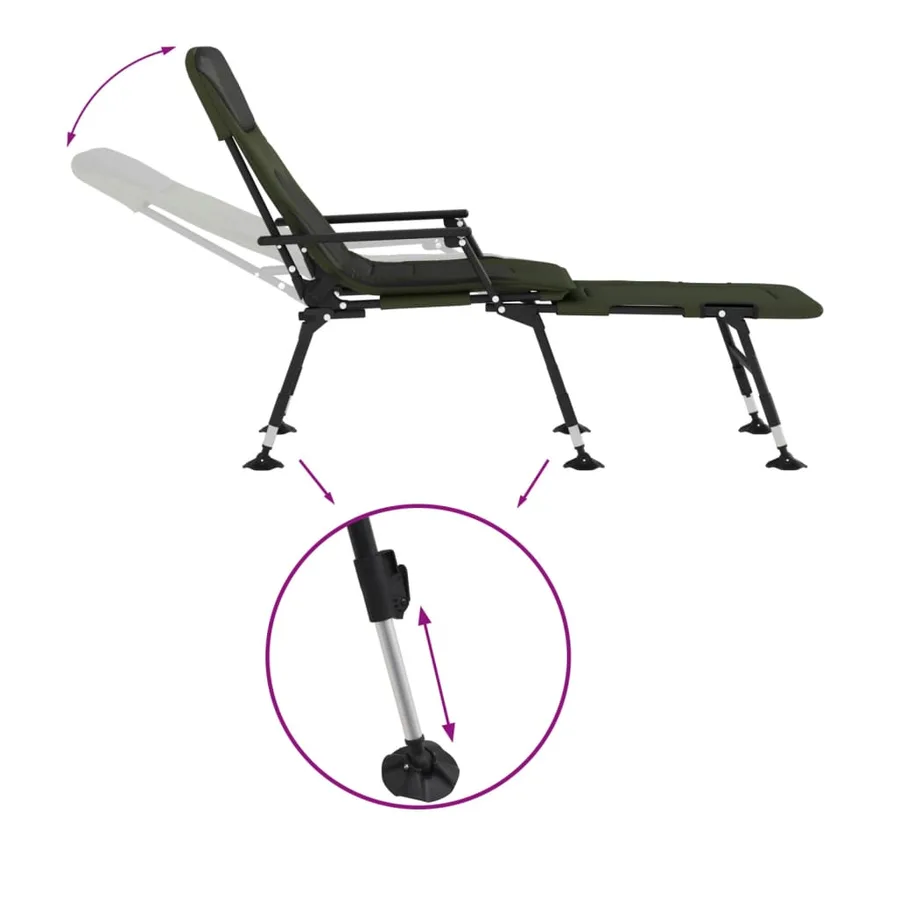 Chaise longue de pêche avec pieds à boue réglables pliable vert - 6