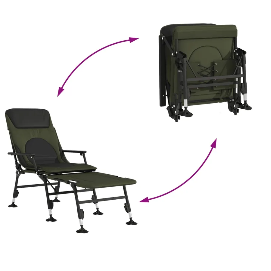 Chaise longue de pêche avec pieds à boue réglables pliable vert - 7