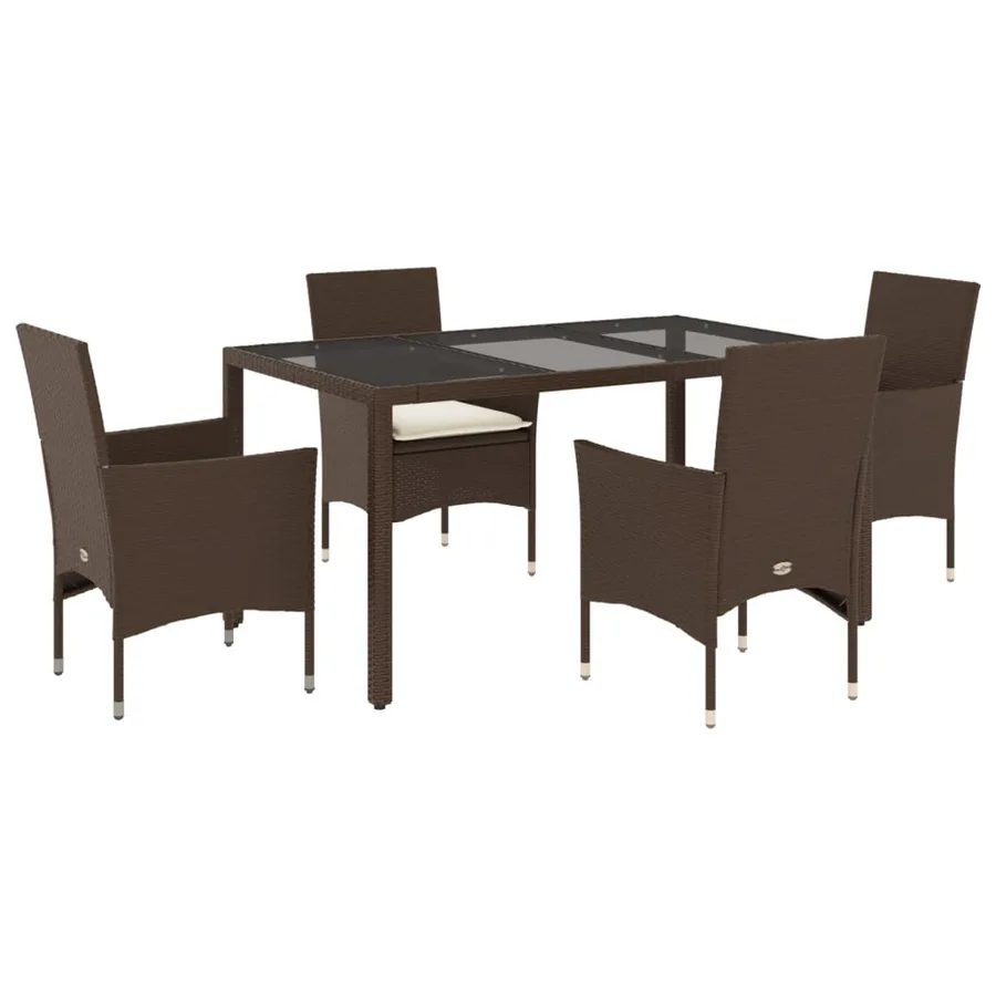 Ensemble à manger de jardin et coussins 5pcs marron rotin verre - 2