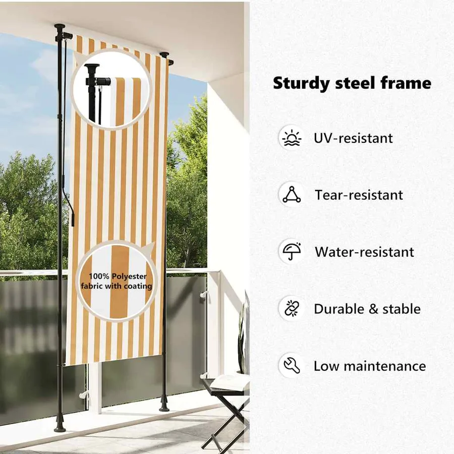 Store roulant d'extérieur orange et blanc 120x270cm tissu acier - 10