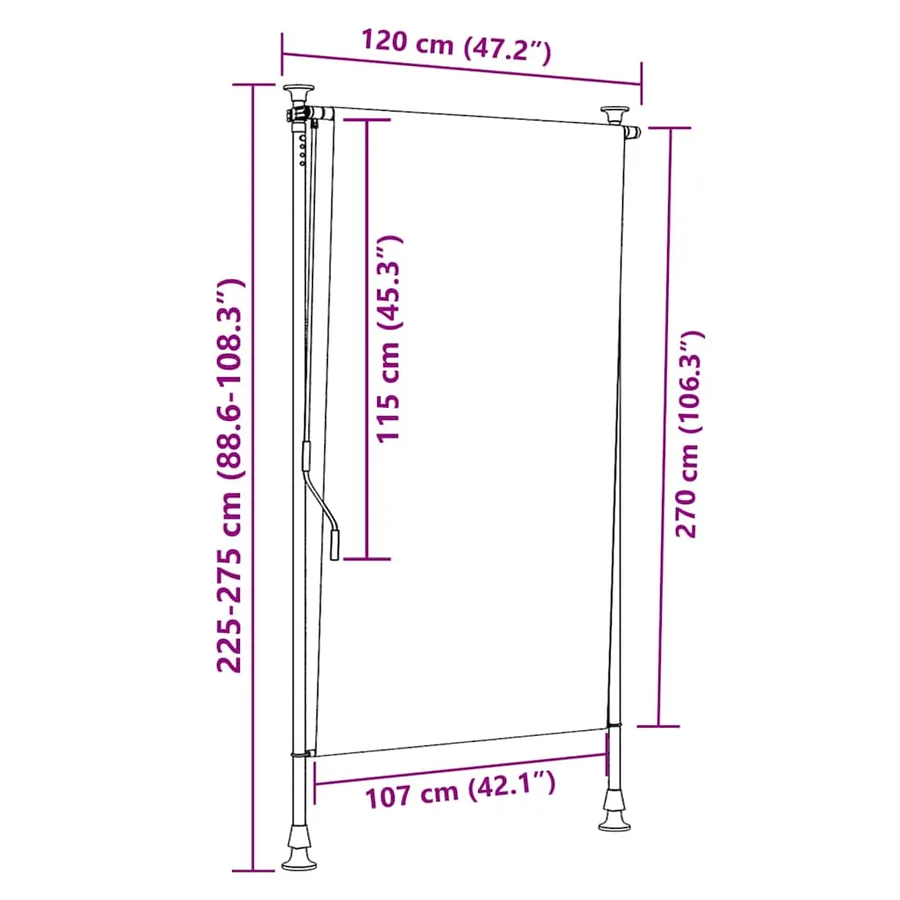 Store roulant d'extérieur orange et blanc 120x270cm tissu acier - 9