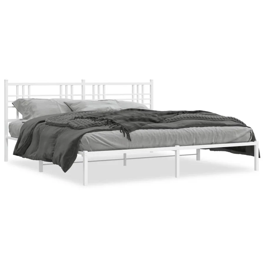 Cadre de lit métal sans matelas et tête de lit blanc 183x213 cm - 2