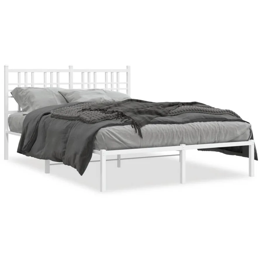 Cadre de lit métal sans matelas et tête de lit blanc 140x190 cm - 2