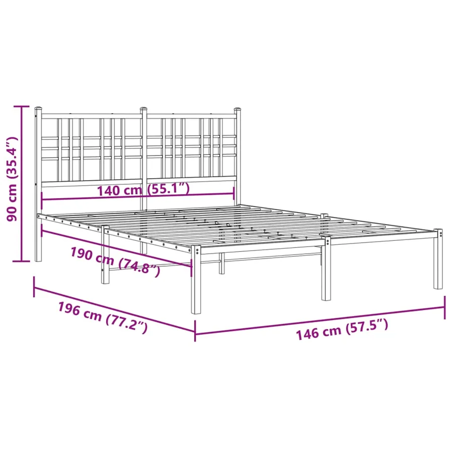 Cadre de lit métal sans matelas et tête de lit blanc 140x190 cm - 8