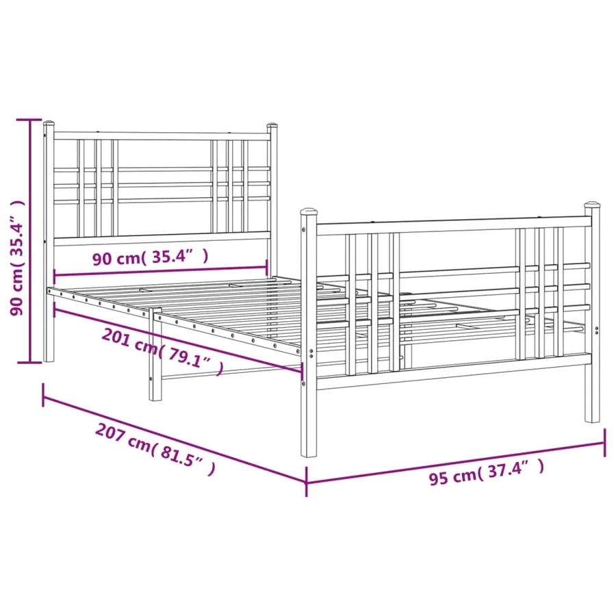Cadre de lit métal sans matelas avec pied de lit blanc 90x200cm - 8