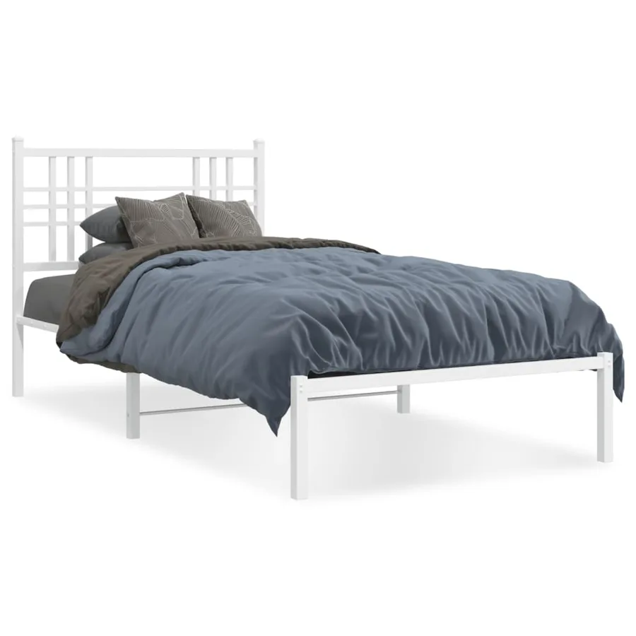 Cadre de lit métal sans matelas et tête de lit blanc 100x190 cm - 2