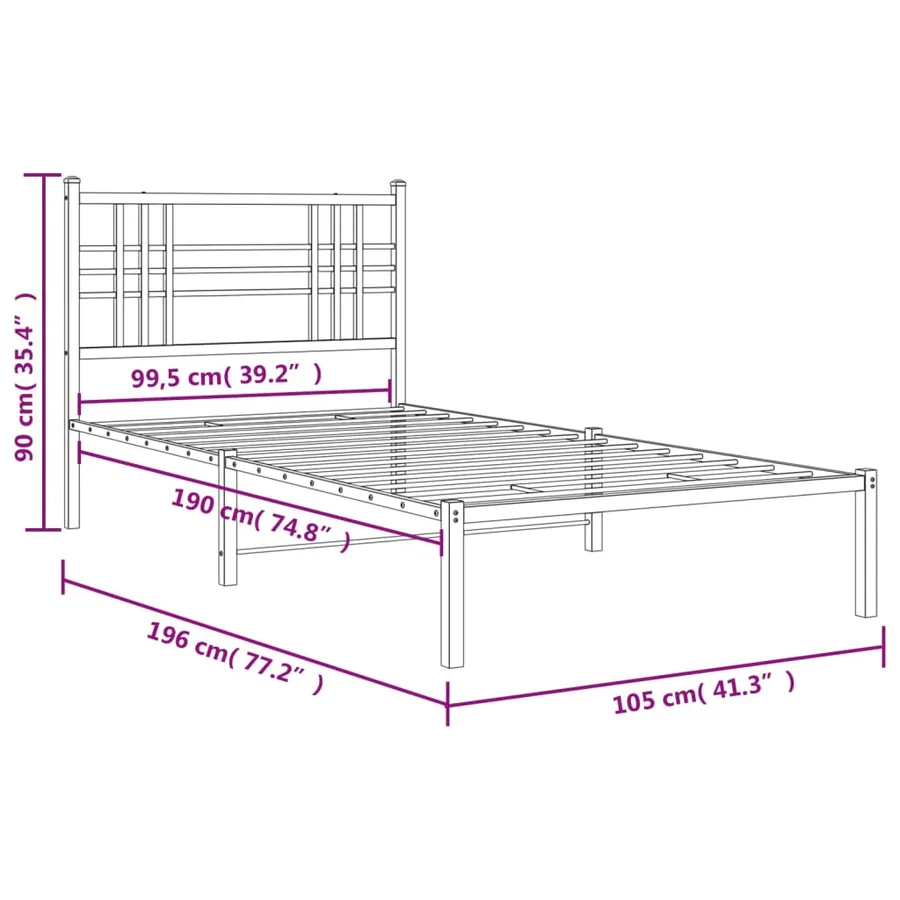Cadre de lit métal sans matelas et tête de lit blanc 100x190 cm - 8