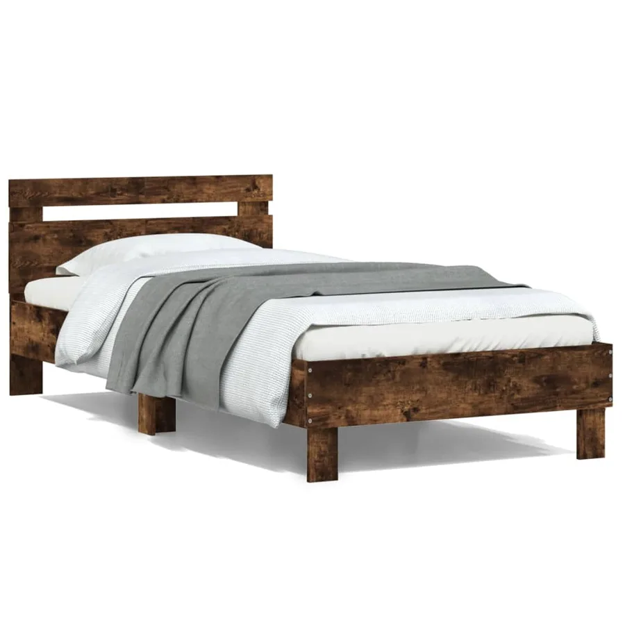 Cadre de lit sans matelas avec tête de lit chêne fumé 100x200cm - 2