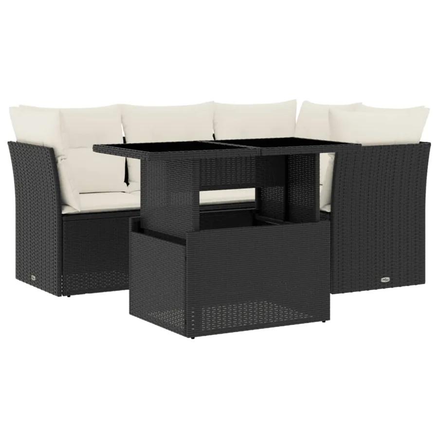 Salon de jardin 5 pcs avec coussins noir résine tressée - 2