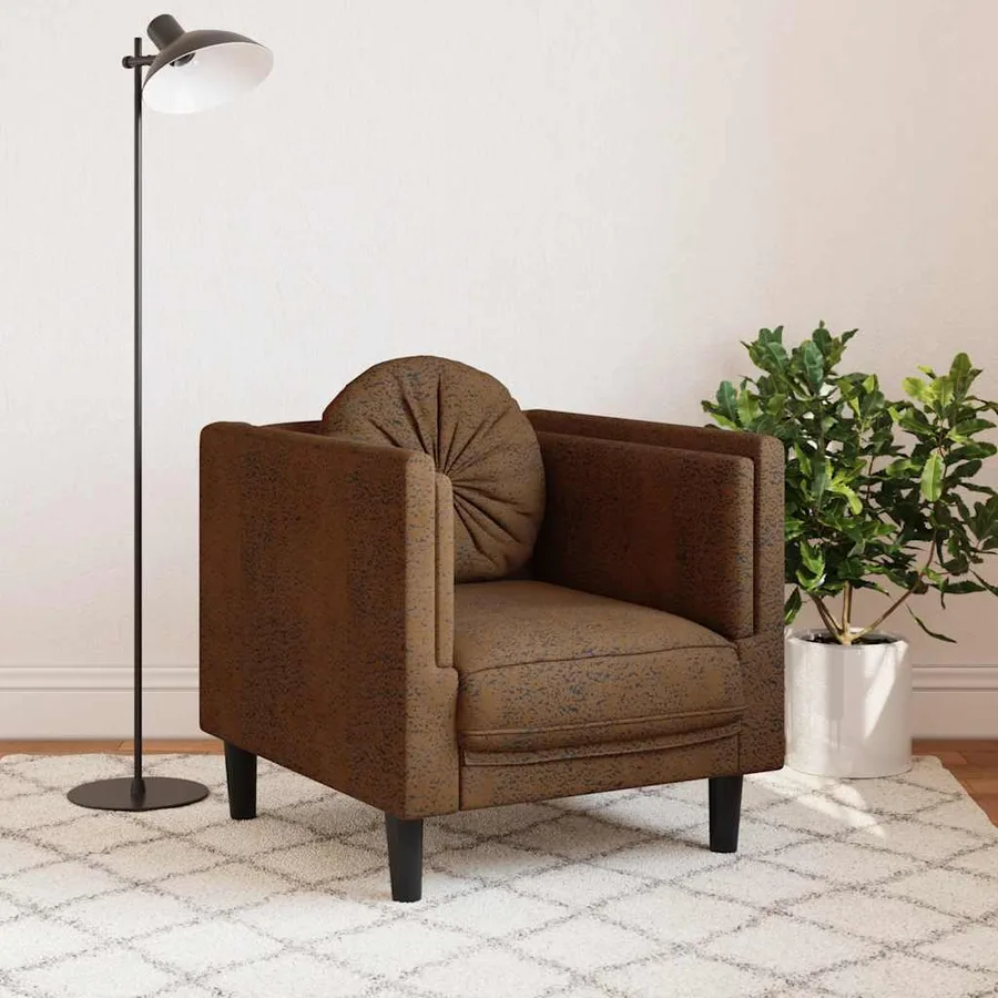 Fauteuil avec coussin marron similicuir daim - 3