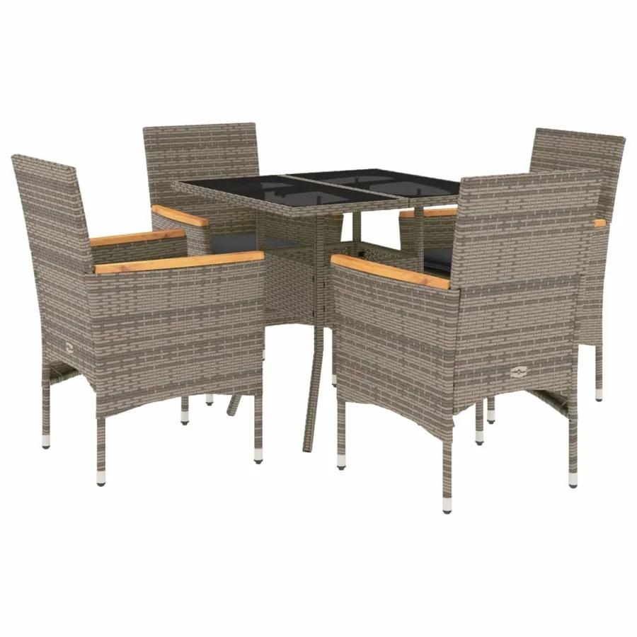 Ensemble à manger de jardin et coussins 5 pcs gris rotin verre - 2