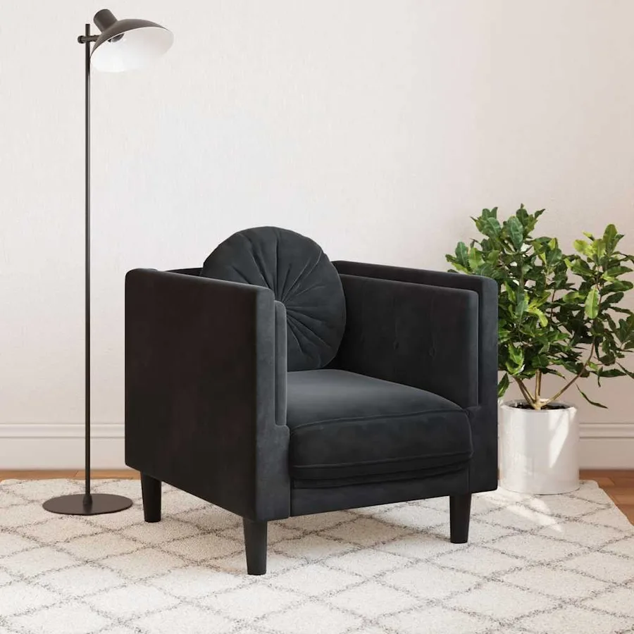 Fauteuil avec coussin noir velours - 3