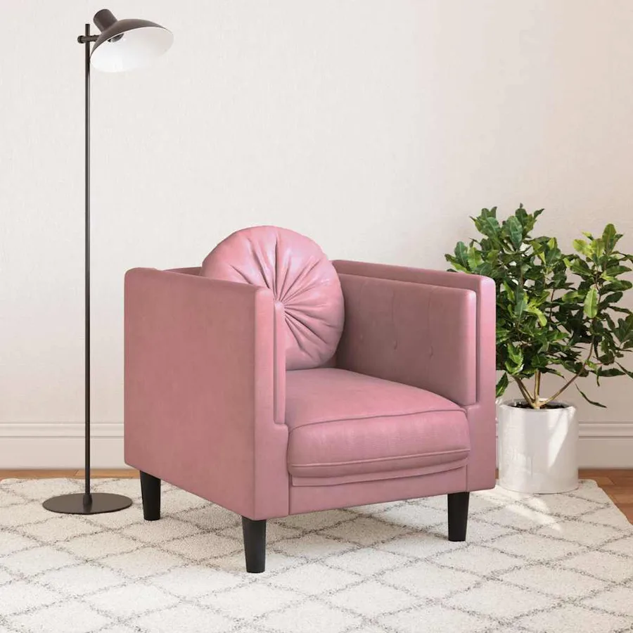 Fauteuil avec coussin rose velours - 3