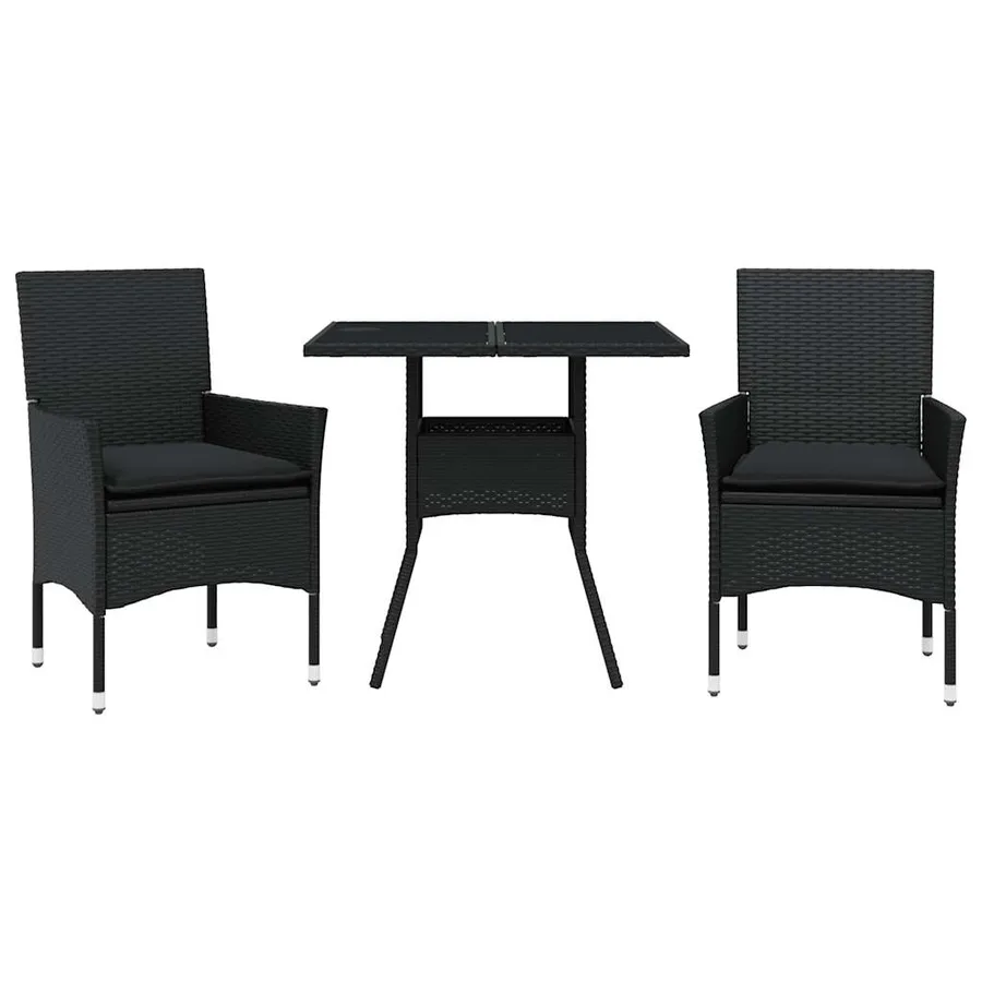 Ensemble à manger de jardin et coussins 3 pcs noir rotin verre - 2
